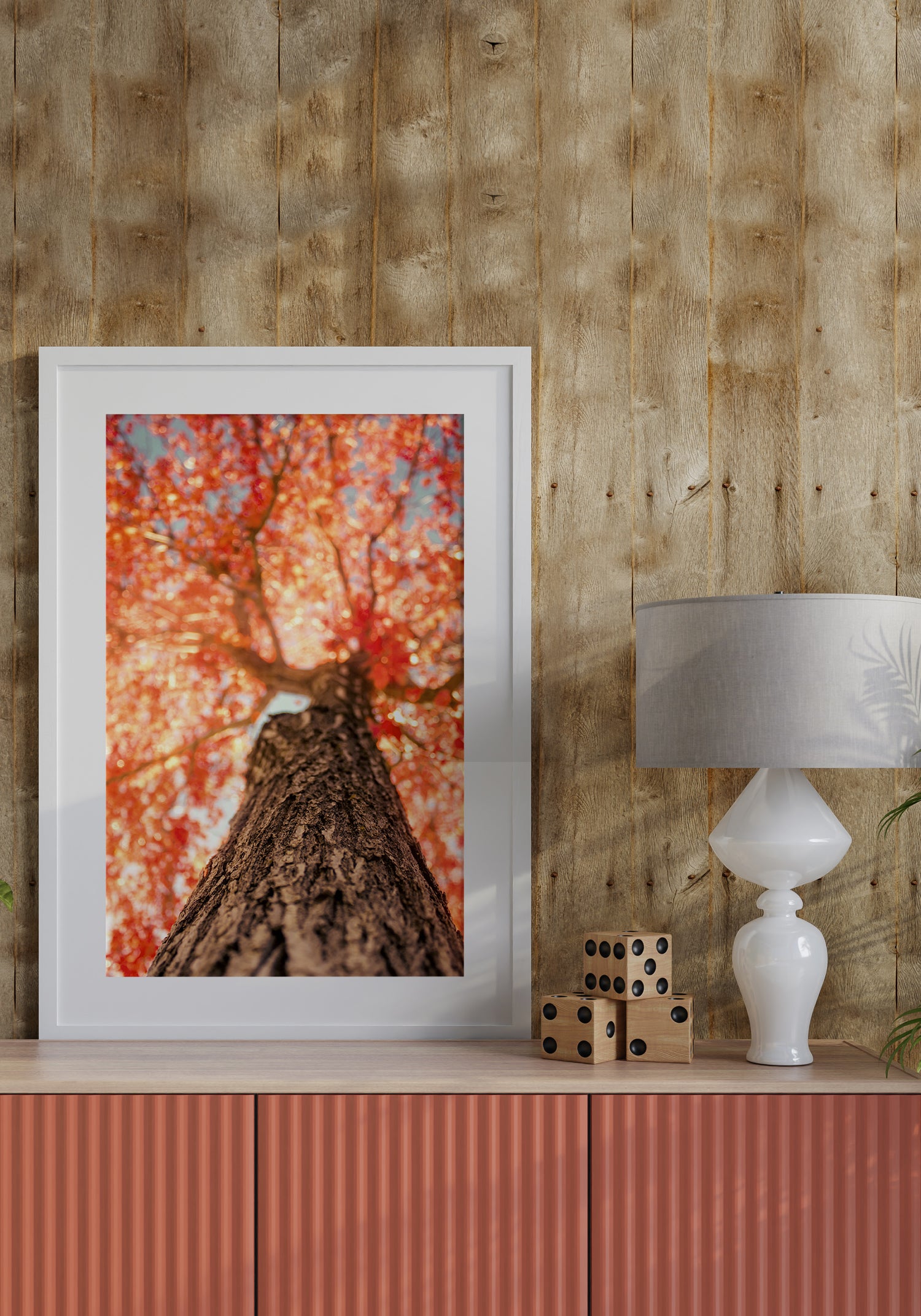 Poster autumn tree leaf orange terracota